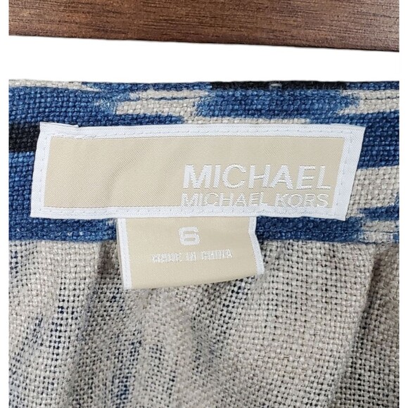 MICHAEL MICHAEL KORS Blue Poppy Linen Pleated Mini Skirt Size 6 - Picture 3 of 6